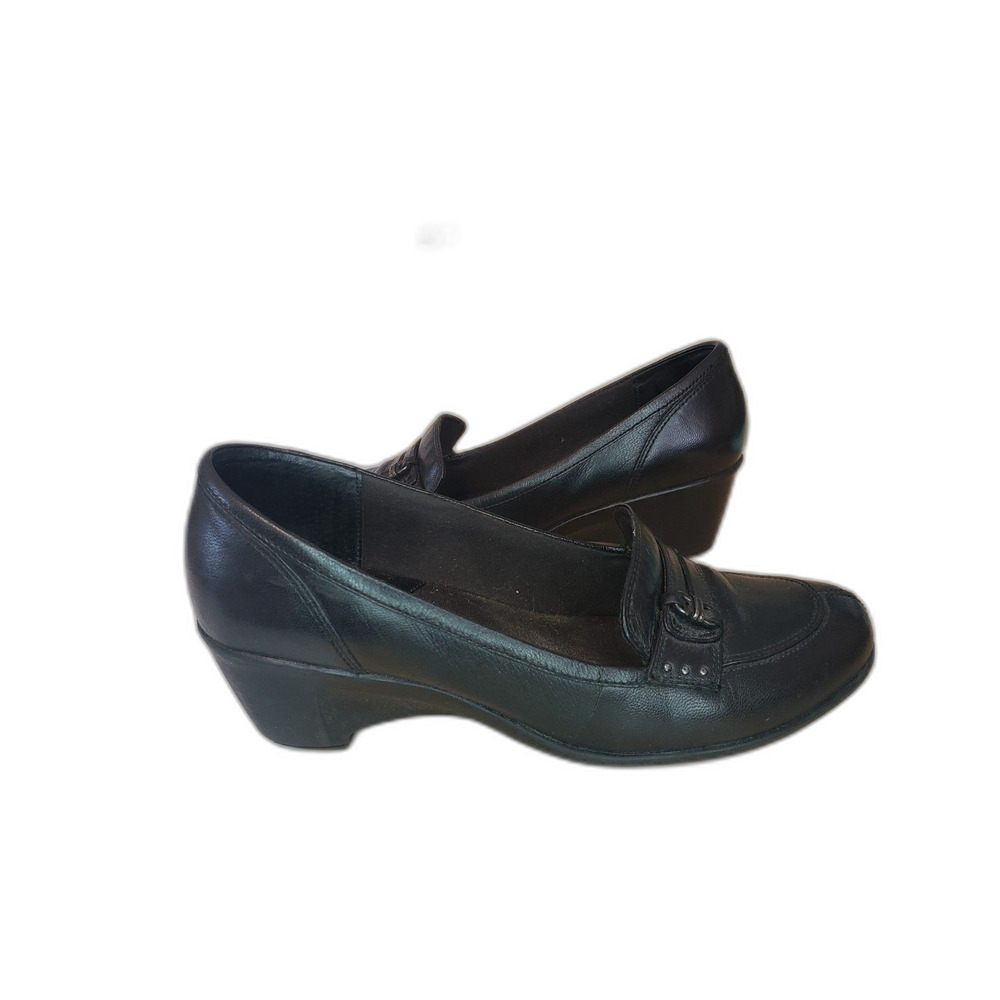 Clarks Bendables Womens Loafers Black Leather Wedge Heel Dark Academia Sz 7.5
